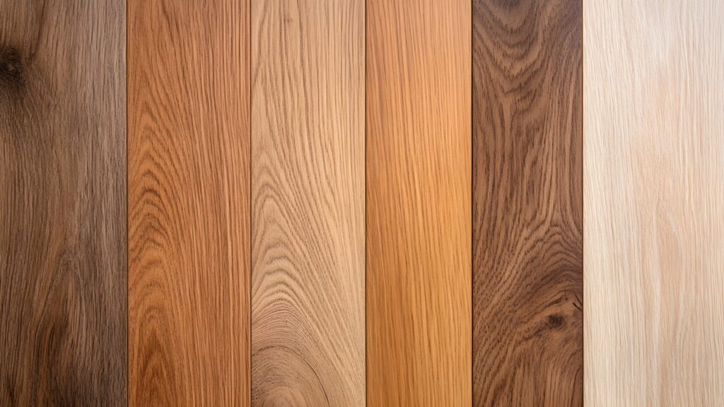 Various wooden planks showcasing different wood grain patterns and colors