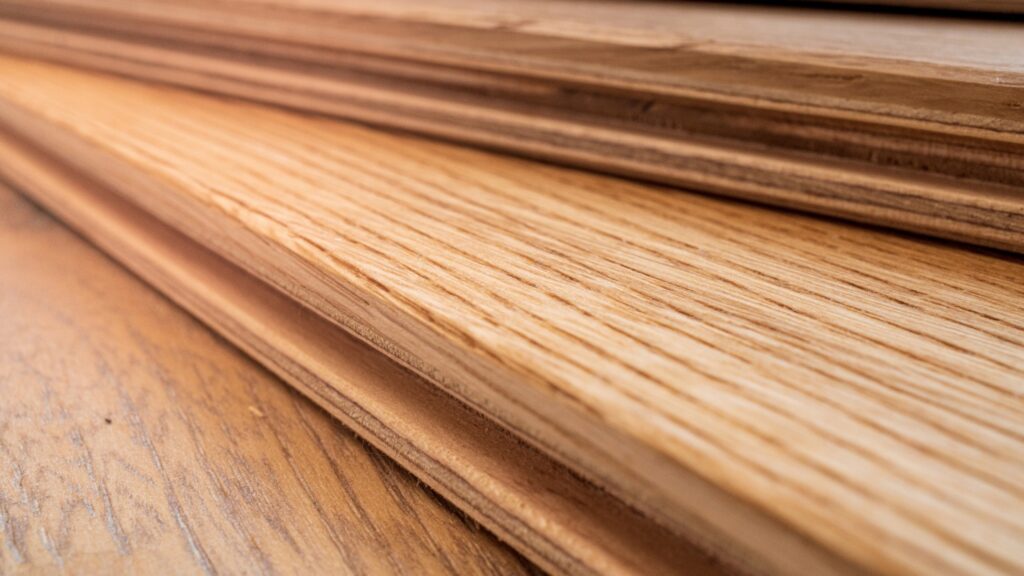 Close-up of wooden floorboards with light oak grain