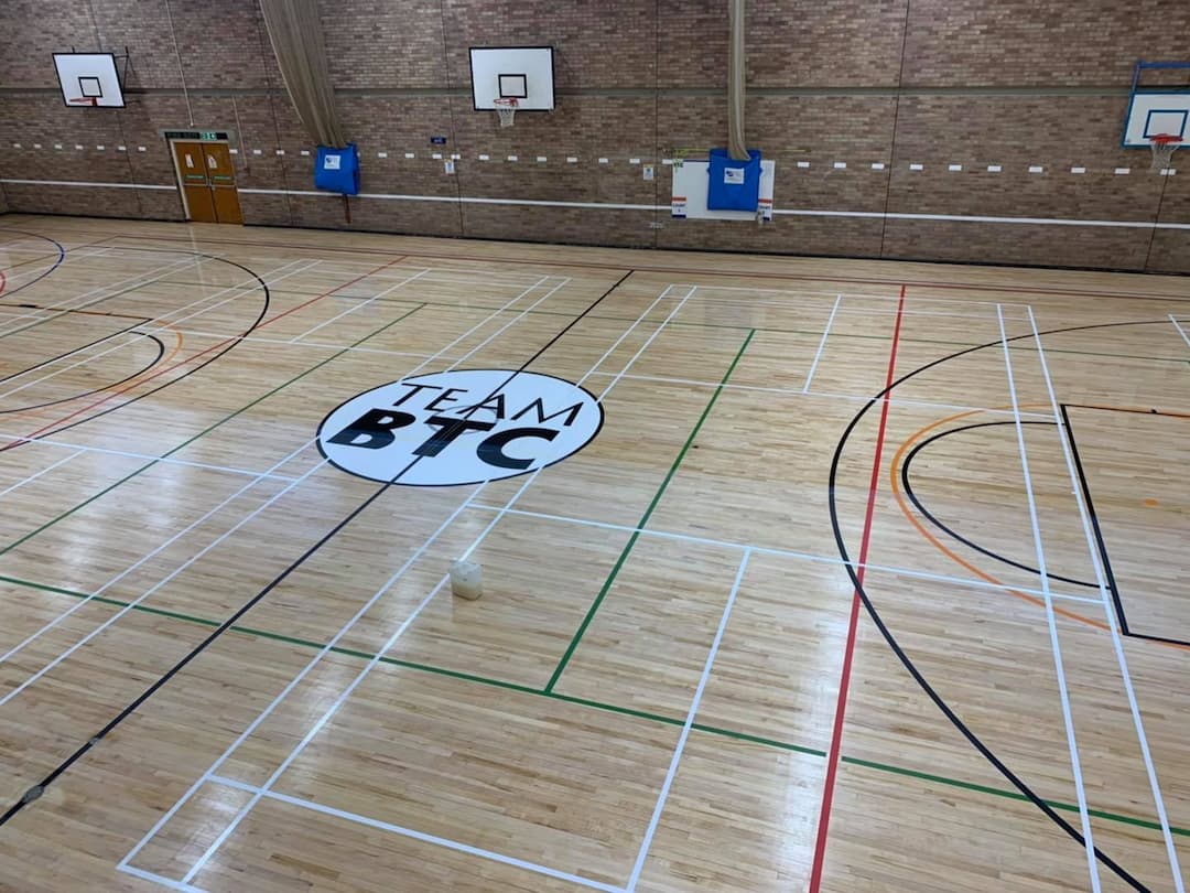 Installed Logo On This Sanded, Relined And Sealed Floor