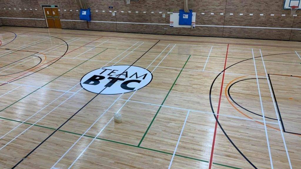 Installed Logo On This Sanded, Relined And Sealed Floor