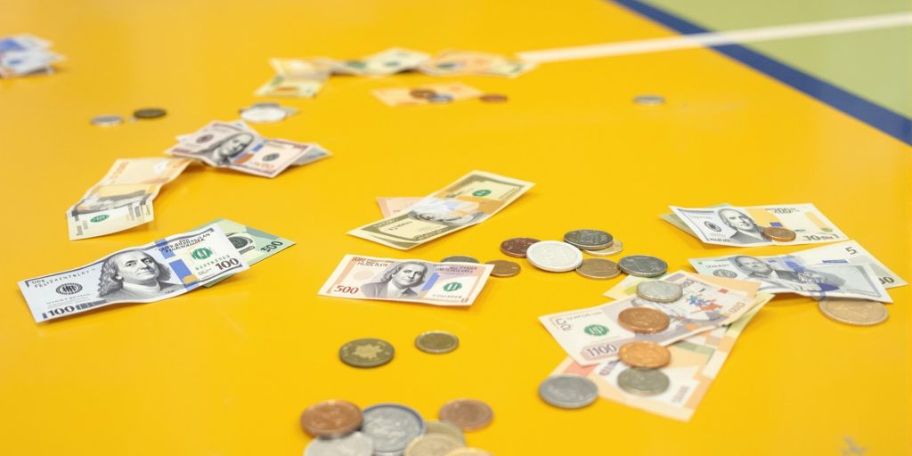 Money on sports court floor