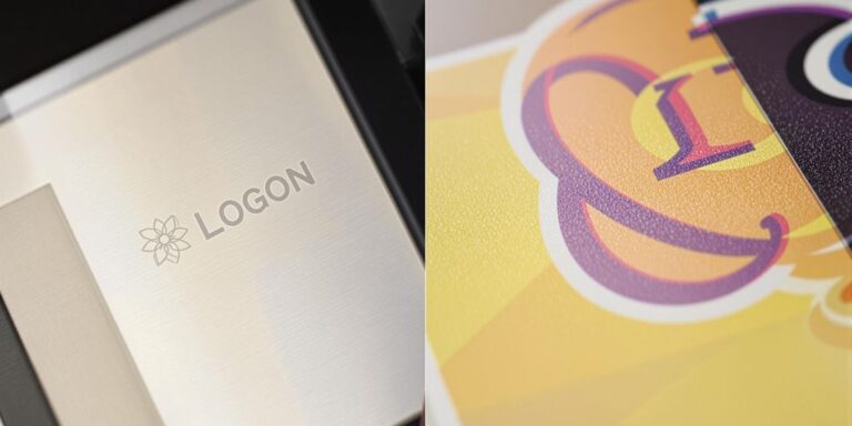 Inlaid logo beside surface decal on product.