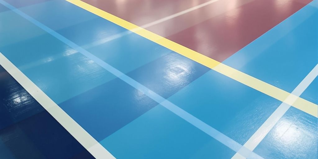 Close-up of newly refurbished vinyl sports floor.