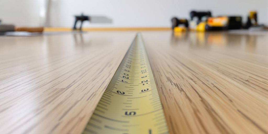 Sports hall floor, measuring tape, construction tools.