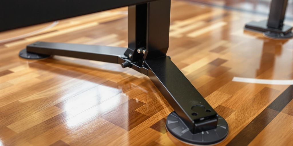 Scoreboard mount on polished hall floor.