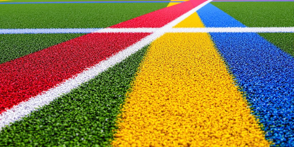 Vibrant court markings on a sports field.