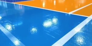 Smooth, polished volleyball court floor lines.