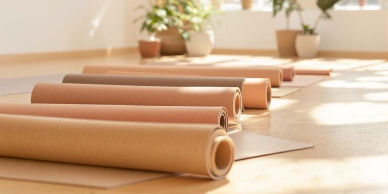 Yoga studio with cork floor and mats.