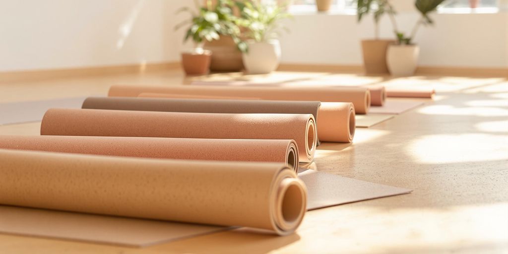 Yoga studio with cork floor and mats.