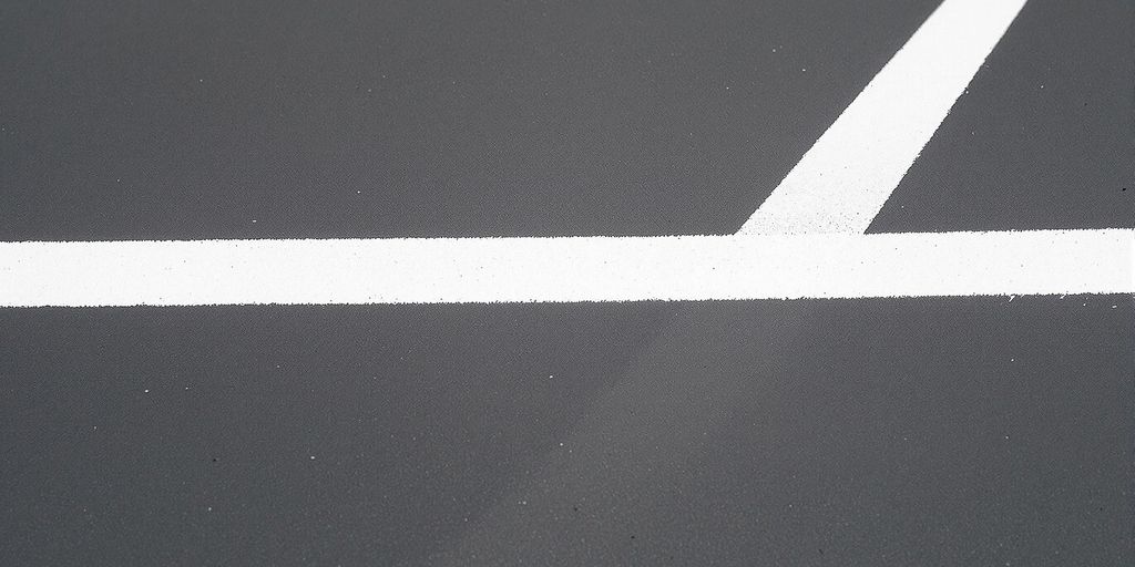 Bright white line on dark sports court.