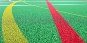 Sports arena floor, lines, vibrant colours.