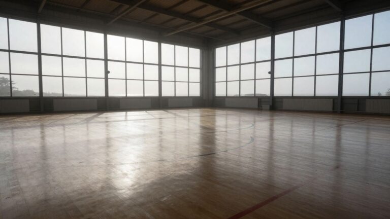 Sports arena floor with coastal humidity effects.